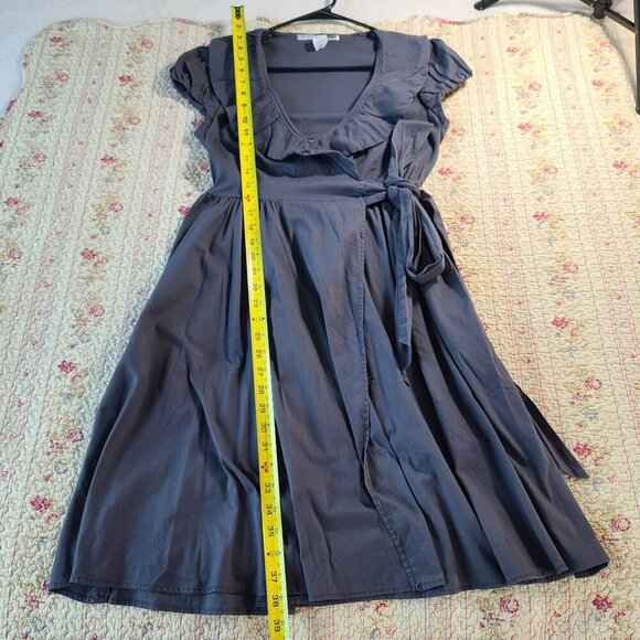 Necessary Objects Gray Short Sleeve Wrap Dress Cotton Blend‎ Ruffle Neck Small - Picture 8 of 12
